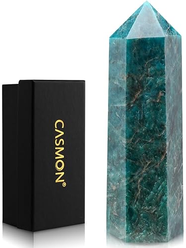 CASMON Varitas de cristal curativo grandes de 3.9-4.3 pulgadas (3.9-4.3 in), piedra de torre de cristal de obelisco de apatita azul natural, 6