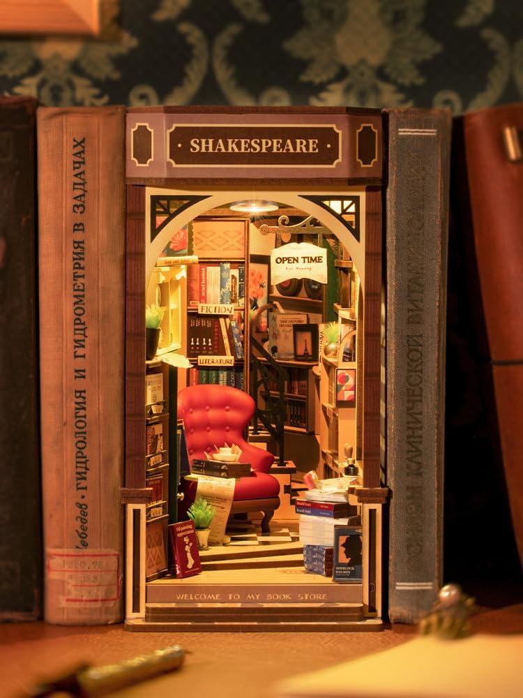 Rolife 立体パズル ブックヌック キット「Bookstore」 194pcs 初心者向け 手作りキット イラスト説明書付き 木製パズル ウッドパズル ミニチュアキット 本立て LED点灯 本棚装飾 組み立て ウッドクラフト 公式販売 大人向け 高学年向け ハロウィン クリスマス 誕生日 プレゼント