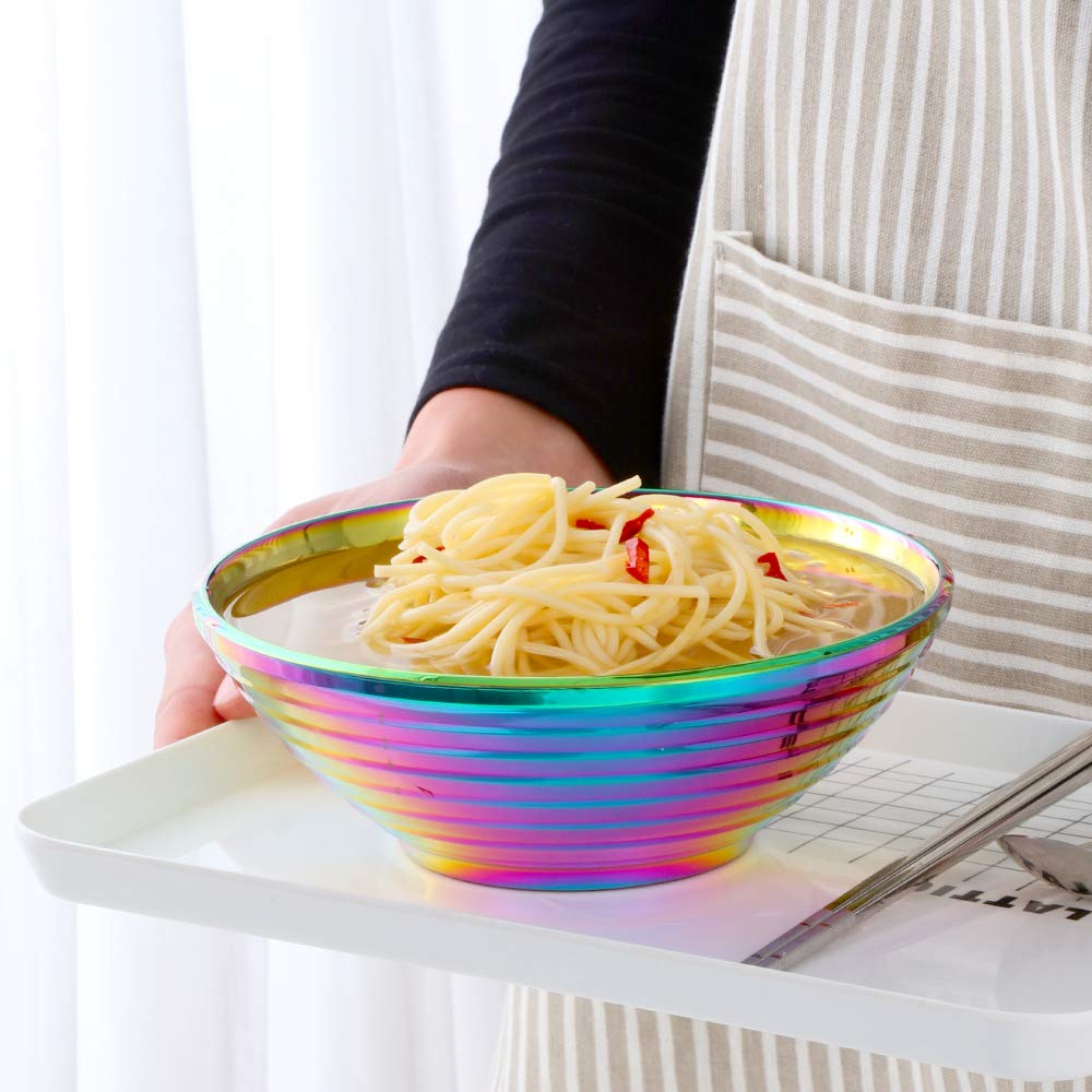 Buyer Star Ramen Tazón de sopa de fideos, 2 juegos Rainbow doble capa 18/8 de acero inoxidable (7.1 pulgadas)