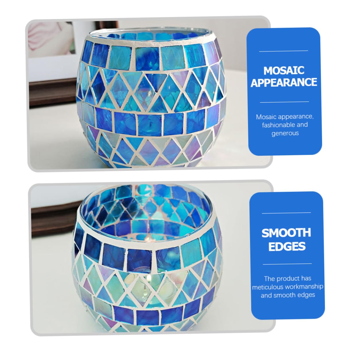 Amosfun Portacandele Design Unico e Raffinato in Mosaico Uso Prolungato Garantito Decorativo per Candele LED e Tradizionali per Ricevimento e Matrimonio