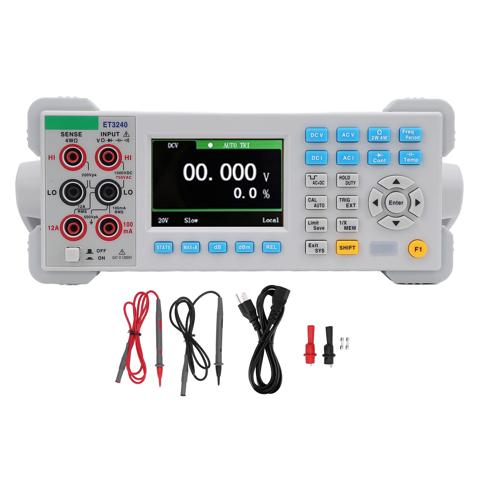 ET3240 Desktop-Multimeter, Hochauflösende Anzeige, Wechselstrom, Gleichspannung, Strom, Widerstände, Kapazitätsmessung, 12 Einheiten (EU-Stecker 200V-240V)
