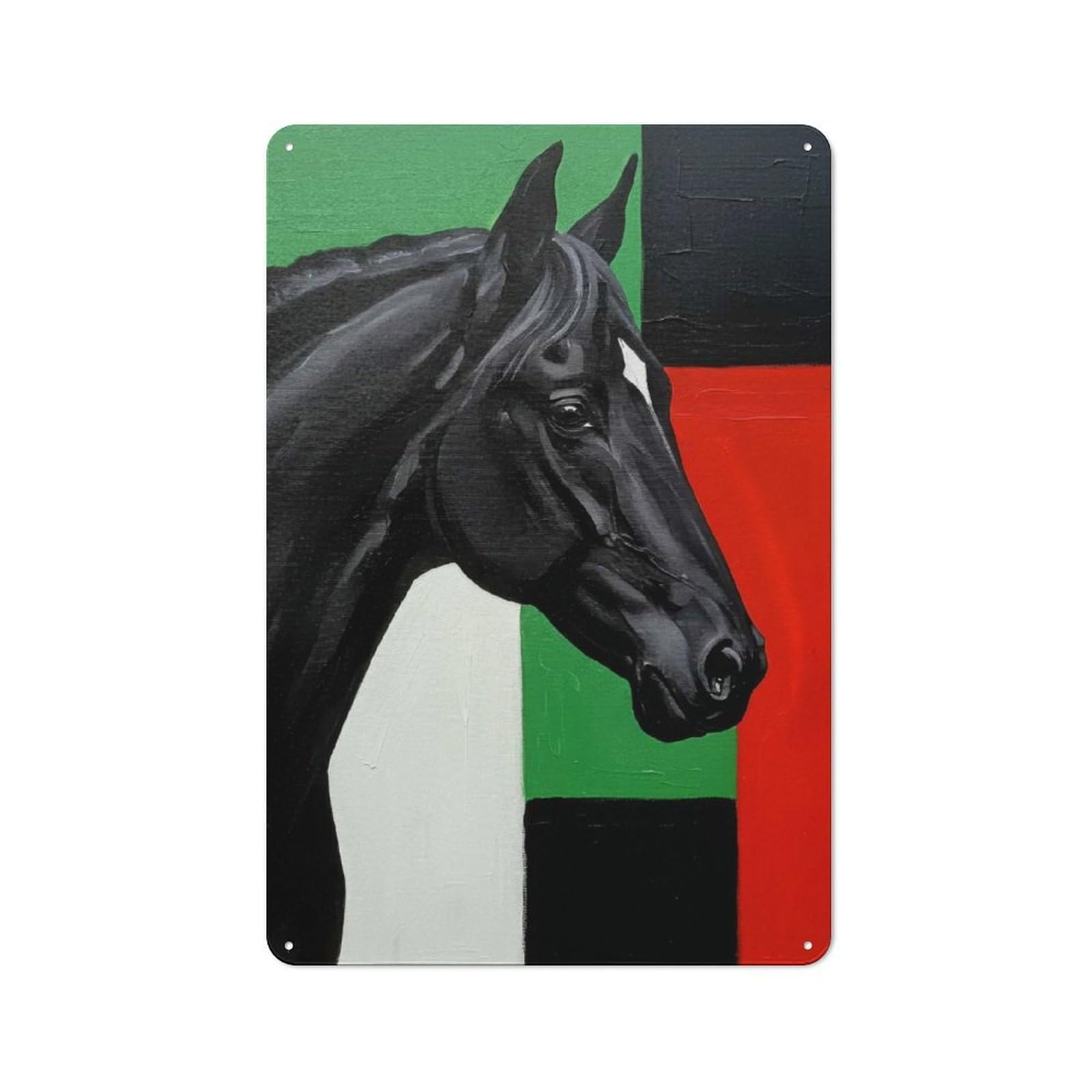 Junmoney Style-19 For Hobby Room Or Studio, Black Horse Portrait With Geometric Background Retro Tin Sign 30X20cm, Gift For Creative Interior Collectors During The Christmas Season