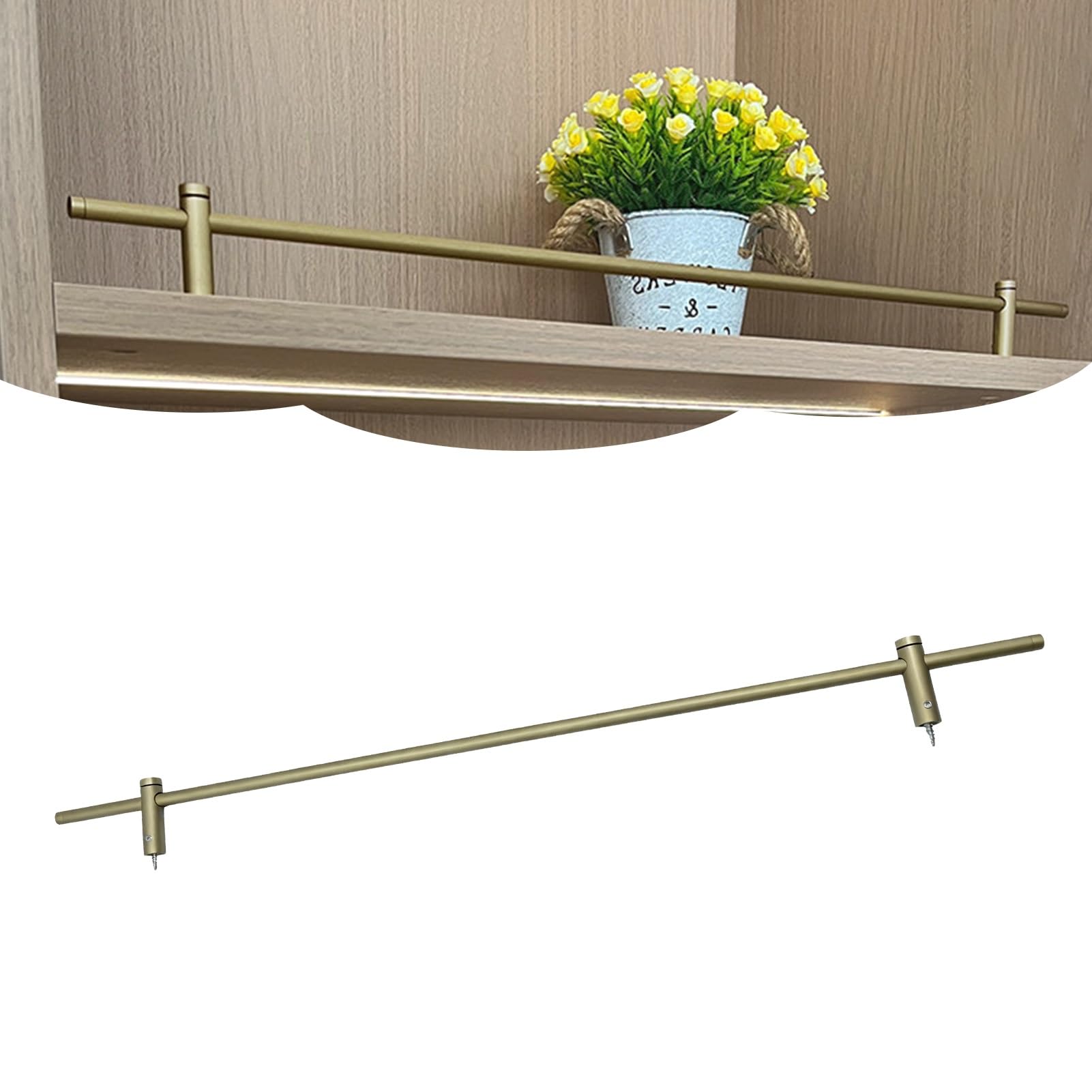 45 cm polerowany dekoracyjny drążek ochronny ze stopu aluminium, kuchenny metalowy słupek do wargi z zaślepkami, złoty kolor, idealny na półki 25-101 cm