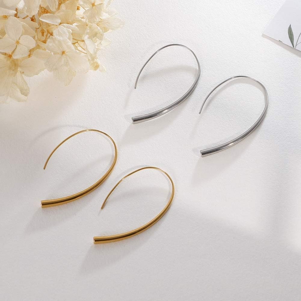 Open Hoop Earrings - Upside Down Threader Earrings, Surgical Titanium Steel Hypoallergenic