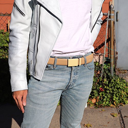 Image of Falari Men Unisex Genuine Leather Ratchet Dress and Casual Belt, Automatic Sliding Buckle, Trim to Fit