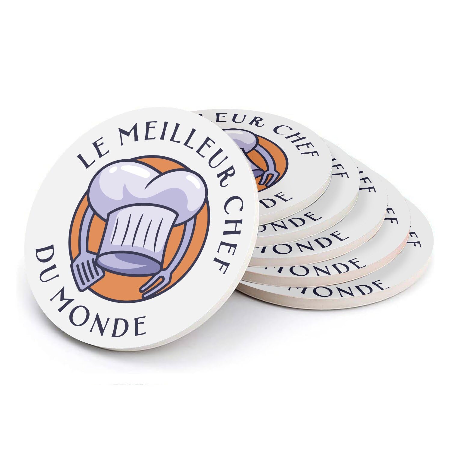Sous verre ronds en céramique Le Meilleur Chef Cuisinier du Monde, lot de 6 dessous de verre 11cm