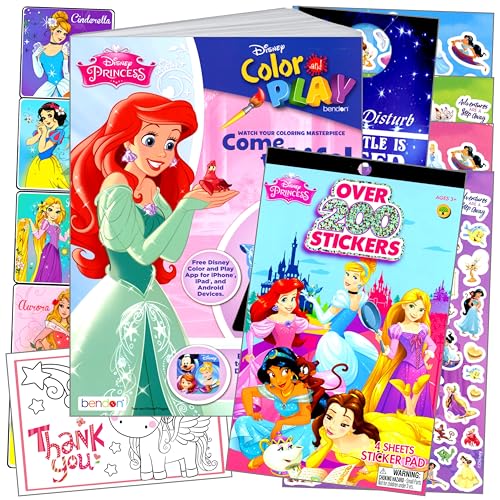 Image of Bendon Disney Princess Coloring Book Stickers Set with Disney Princess Stickers, Reward Sticker Set, and More