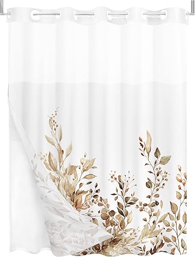 Vista 186 de Tititex - Juego de cortinas de ducha de eucalipto verde oliva, hojas de acuarela en la parte superior con decoración floral de baño, 60 x 72 Hojas