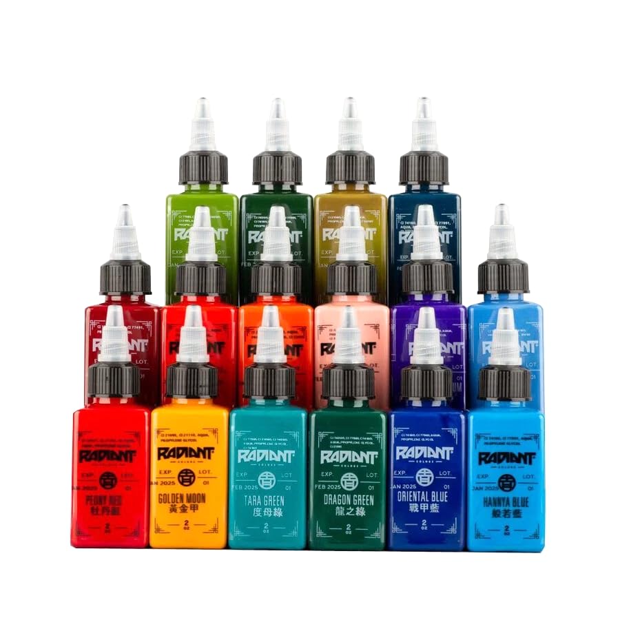 Orient Ching Tattoo Ink Set by Radiant Colors Chinese Japanese Oriental 16 Tattooing Inks Boxed Set