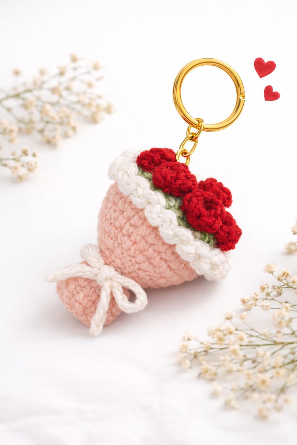 Handmade Crochet Flower Bouquet Keychain for Women & Girls | Cute Rose Knit Key Ring | Aesthetic Bag Charm | Soft Yarn Gift Keychain | Car Bag Accessories-image-17