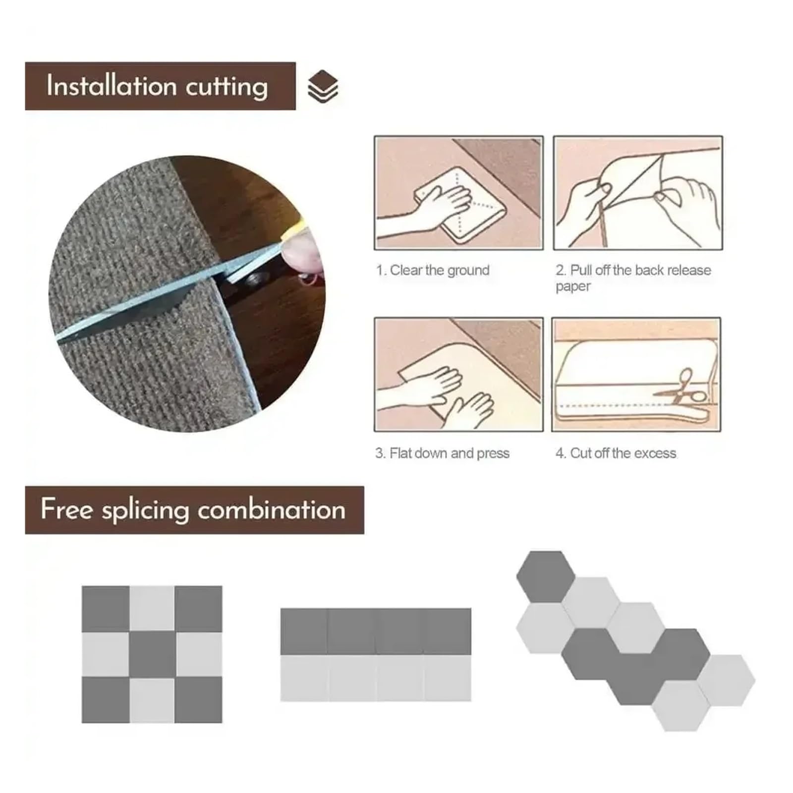 Moqueta Adhesiva Alfombra autoadhesiva for suelo, baldosas, pegatinas cuadradas, tapete despegable y pegable, ideal for cocina, comedor dormitorio(Gray and Black,40PCS)