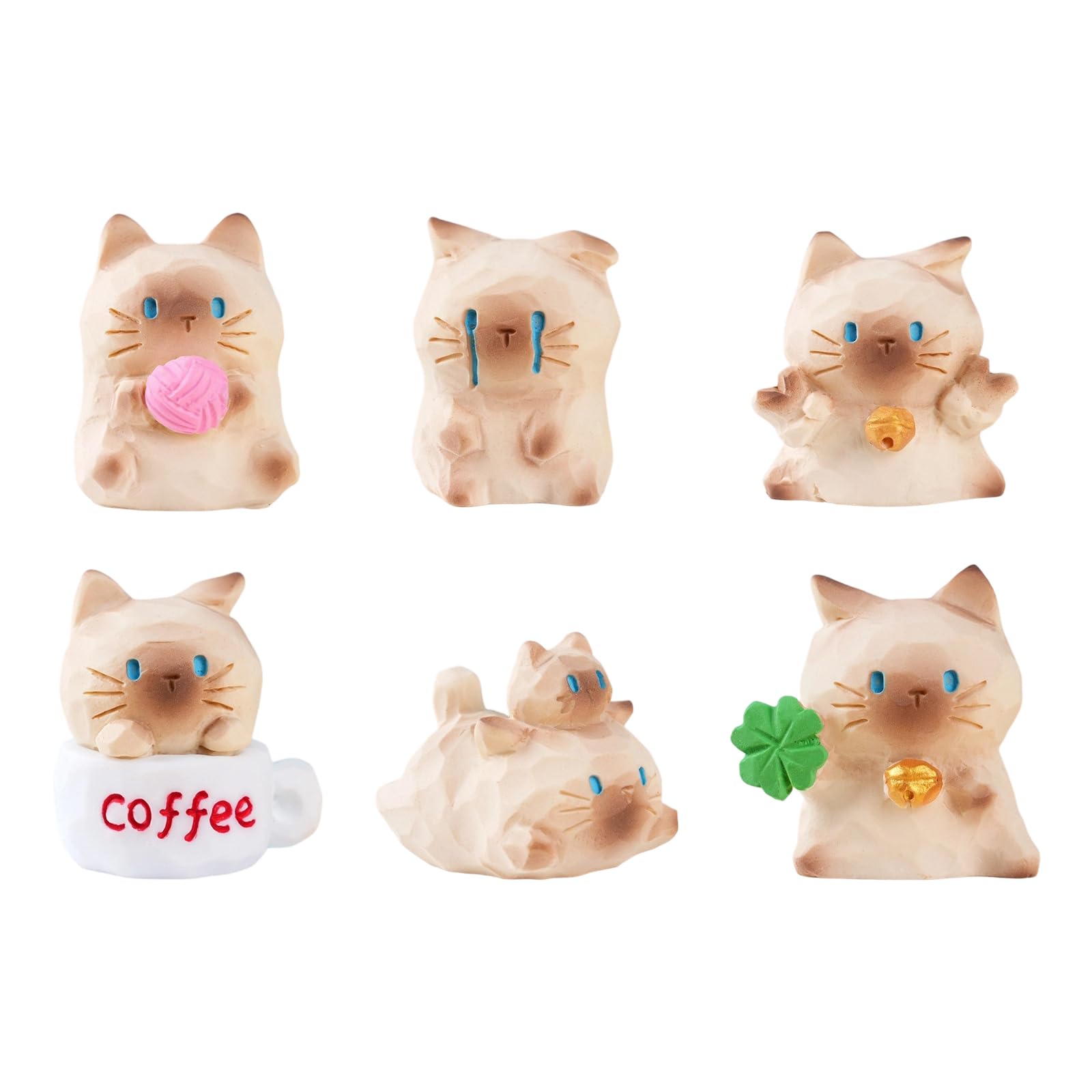 Klynovalu Minis Resin Cats Bulk Tiny Cats Set for Potted Miniature Decoration Garden Dollhouses Decoration Charm Party Toy Minis Resin