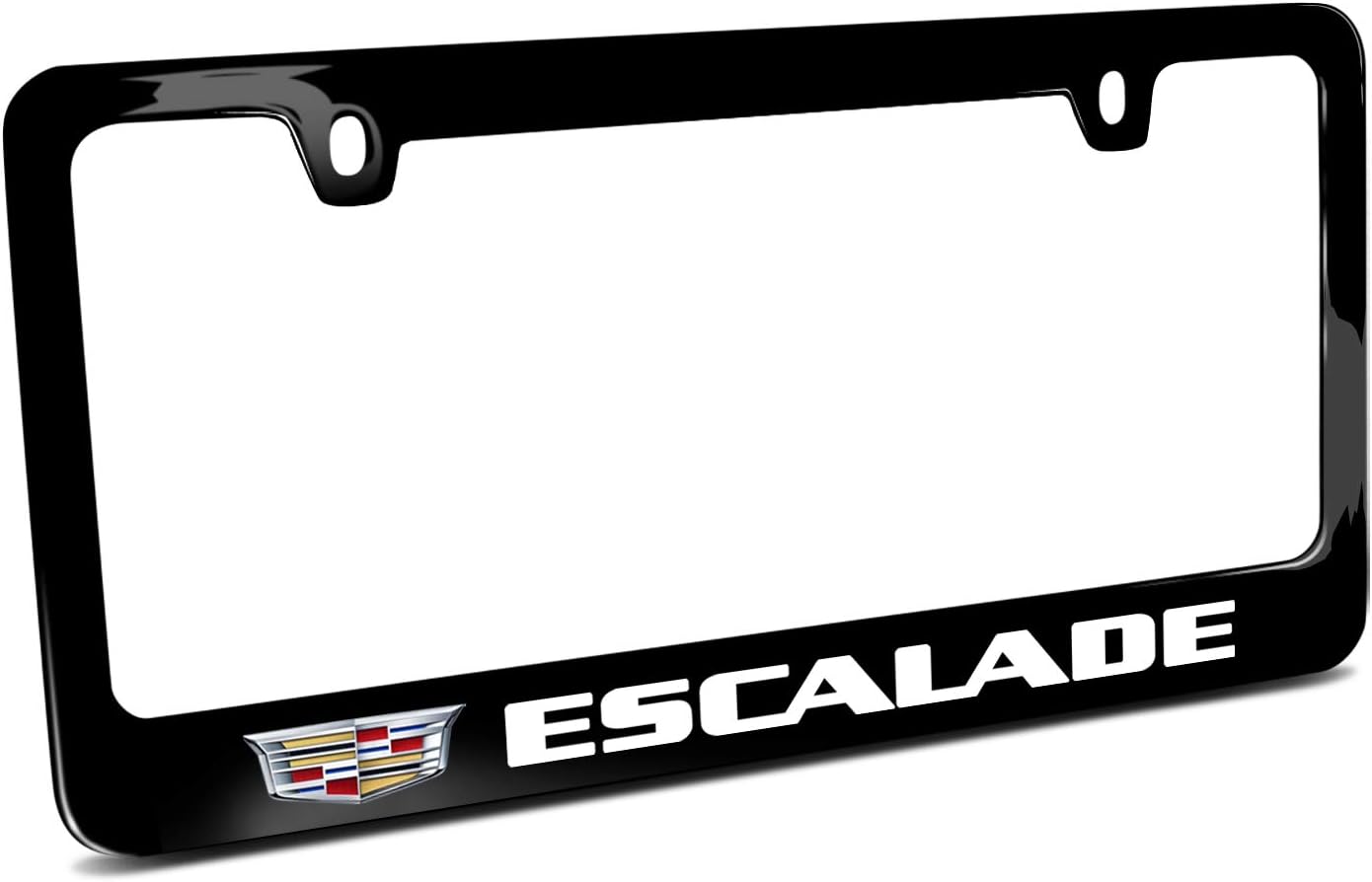 iPick Image Made for Cadillac Escalade Crest Logo in Full-Color Black Metal License Plate Frame