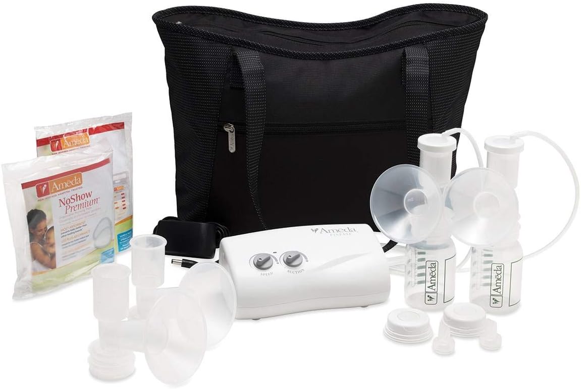 Ameda Finesse Hospital Technology Electric Breast Pump with Tote, True Closed System, Includes: Pump, Dual HygieniKit® Milk Collection System, 2 CustomFit Flanges (25.0mm & 30.5mm), (2) Extra Valves