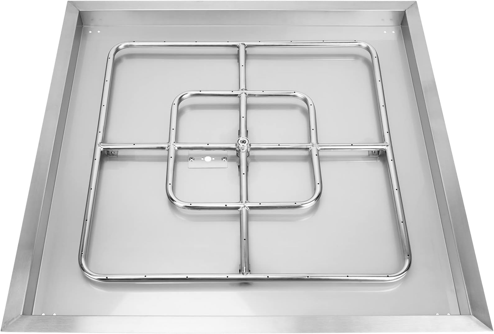 Stainless Steel Square Fire Pit Flat Pan with Burner Ring Assembly, 36-Inch