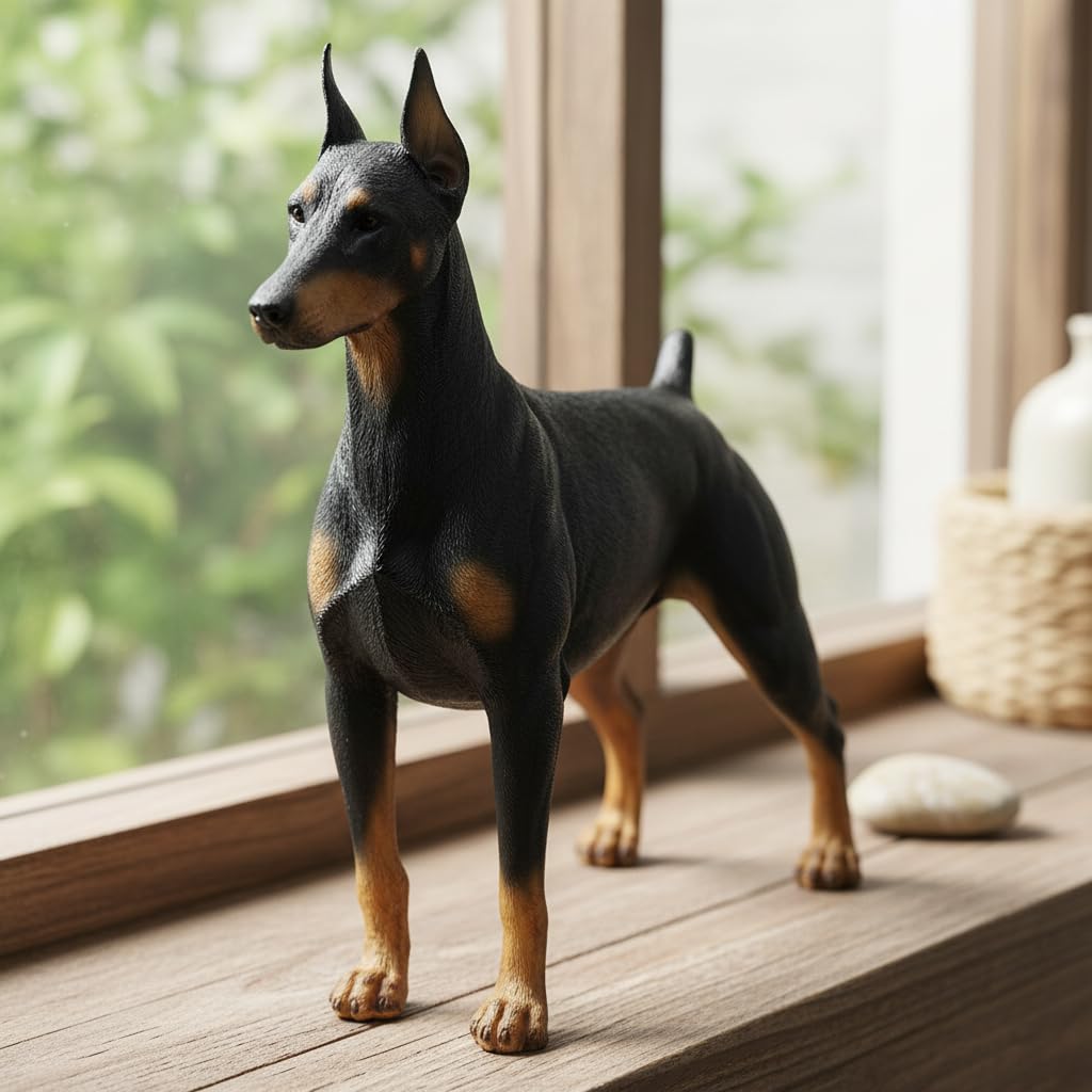 Amazon.co.jp: 快適な時間7インチのドーベルマン犬の置物、リアルな