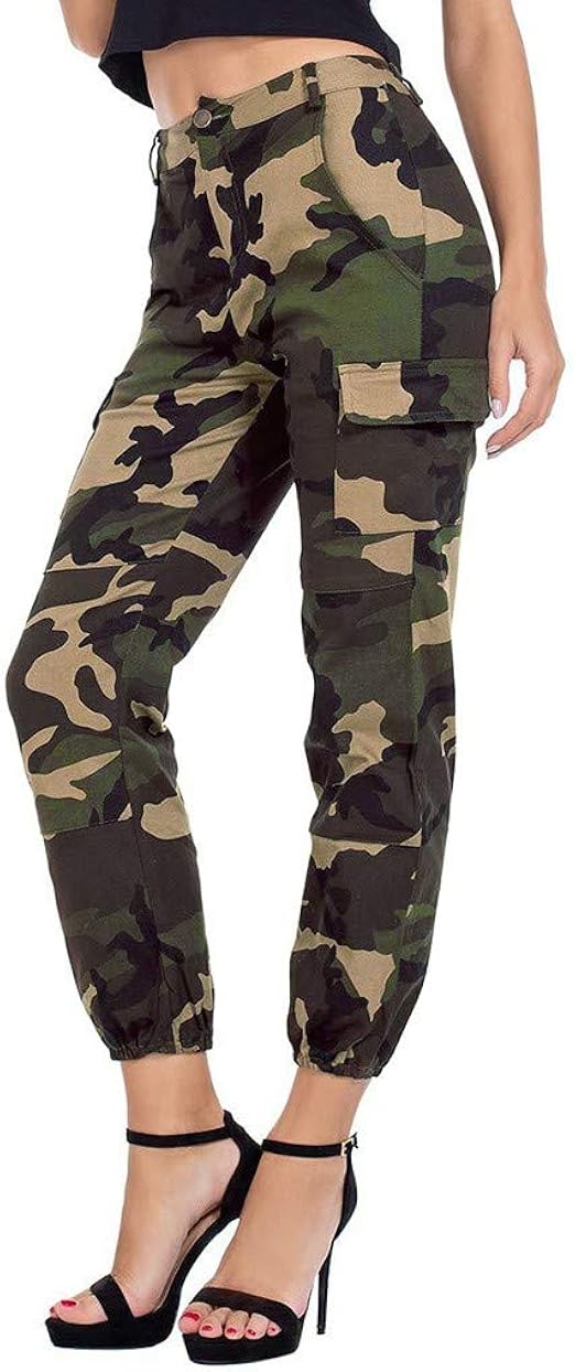 Handyulong Womens Camo Cargo Pants High 