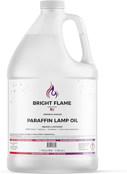 Bright Flame High Purity Paraffin Lamp Oil - Smokeless, Clean Burning, Kosher, 99.5% Pure Bulk Size 1 Gallon