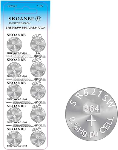 SKOANBE Batería de reloj LR621 AG1 SR621SW 364 LR60 164 1.5V 10PCS