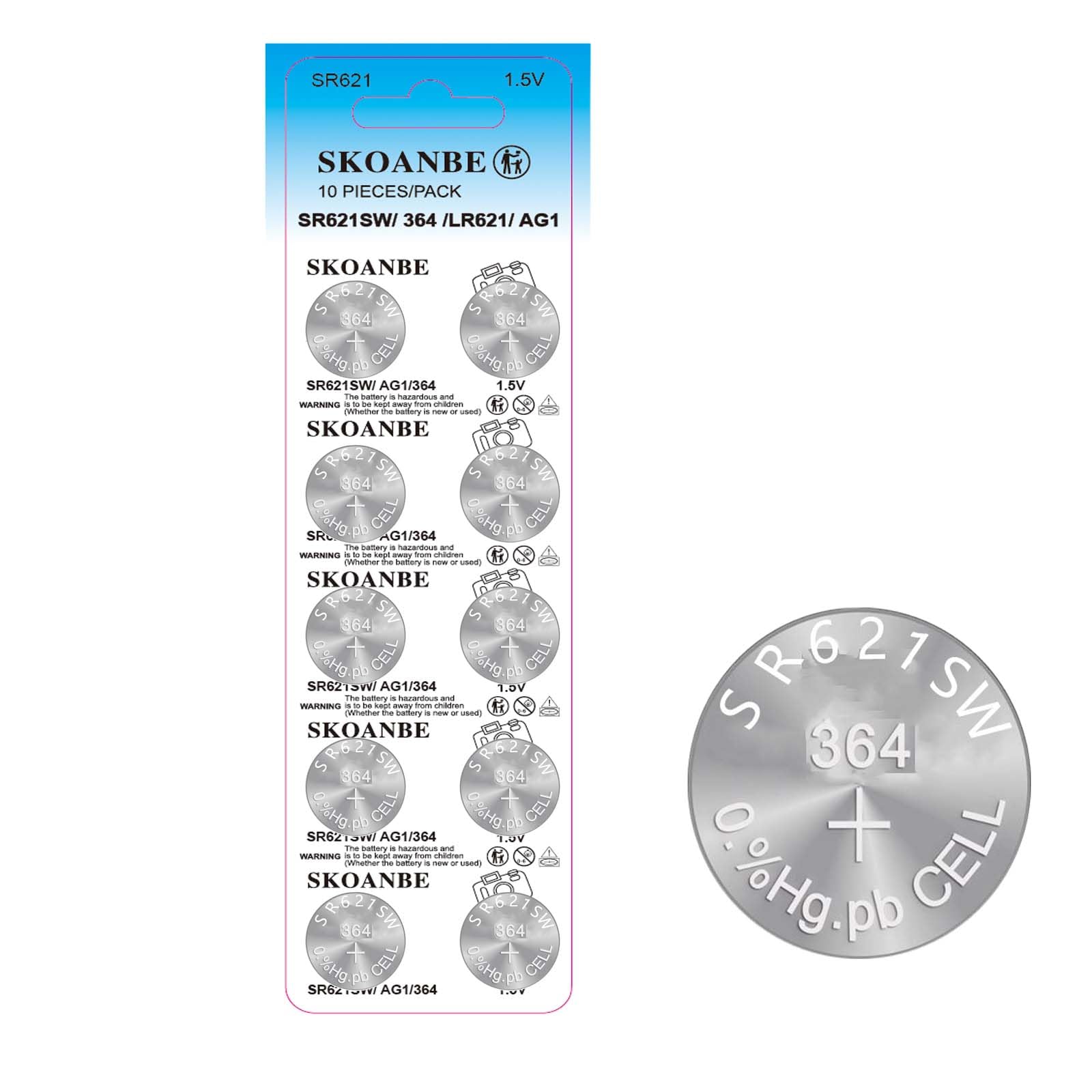 10PCS LR621 AG1 SR621SW 364 LR60 164 1.5V Watch Battery
