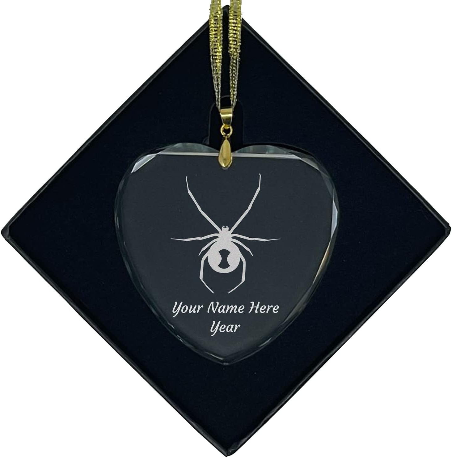 LaserGram Personalized Glass Christmas Ornament, Black Widow Spider, Custom Laser Engraved Gift Idea (Rectangle Shape)