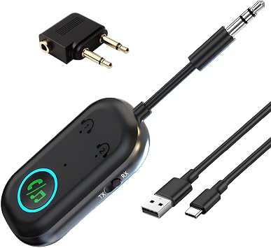 2026 Upgraded Bluetooth 5.3 Transmitter Receiver, 2-in-1 Dual Pairing Wireless Car Bluetooth Adapter, 3.5mm AUX Jack Audio Transmitter Compatible with 2 AirPods for TV, Airplane, Headphone, Speaker