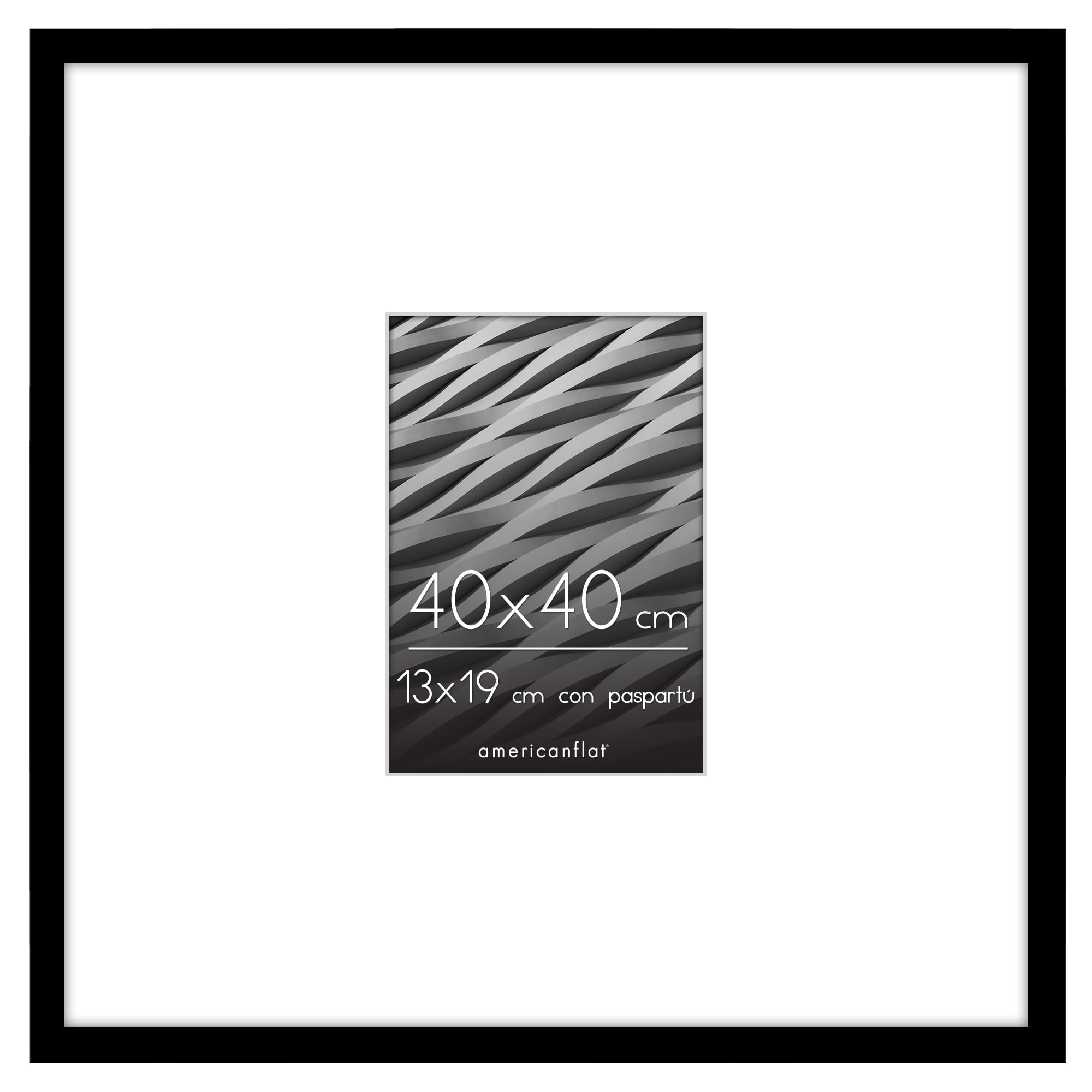 Americanflat Marco de Fotos de 40x40 cm en Negro Marco de 13x19 cm con Paspartú o Marco de 40x40 cm Sin Paspartú Marco de Fotos con Molduras Finas y Plexiglás Horizontal o Vertical Marco Fotos Pared