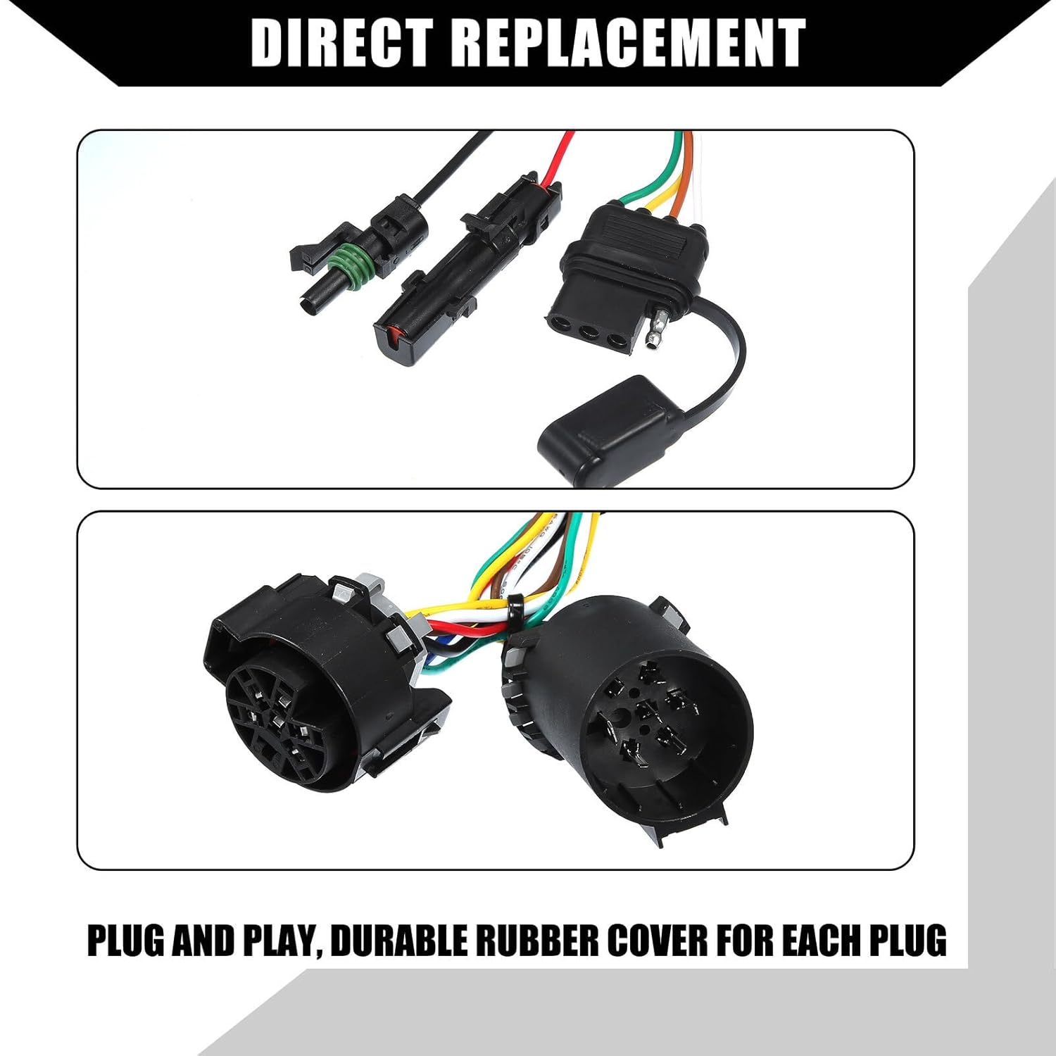 529004 Trailer Light Adapter for Truck, 7 Pin to 4 Pin Trailer Harness with Reverse & 12V Wire Quick Connect Adapter Compatible with Truck USCAR 7 Pin Connector.