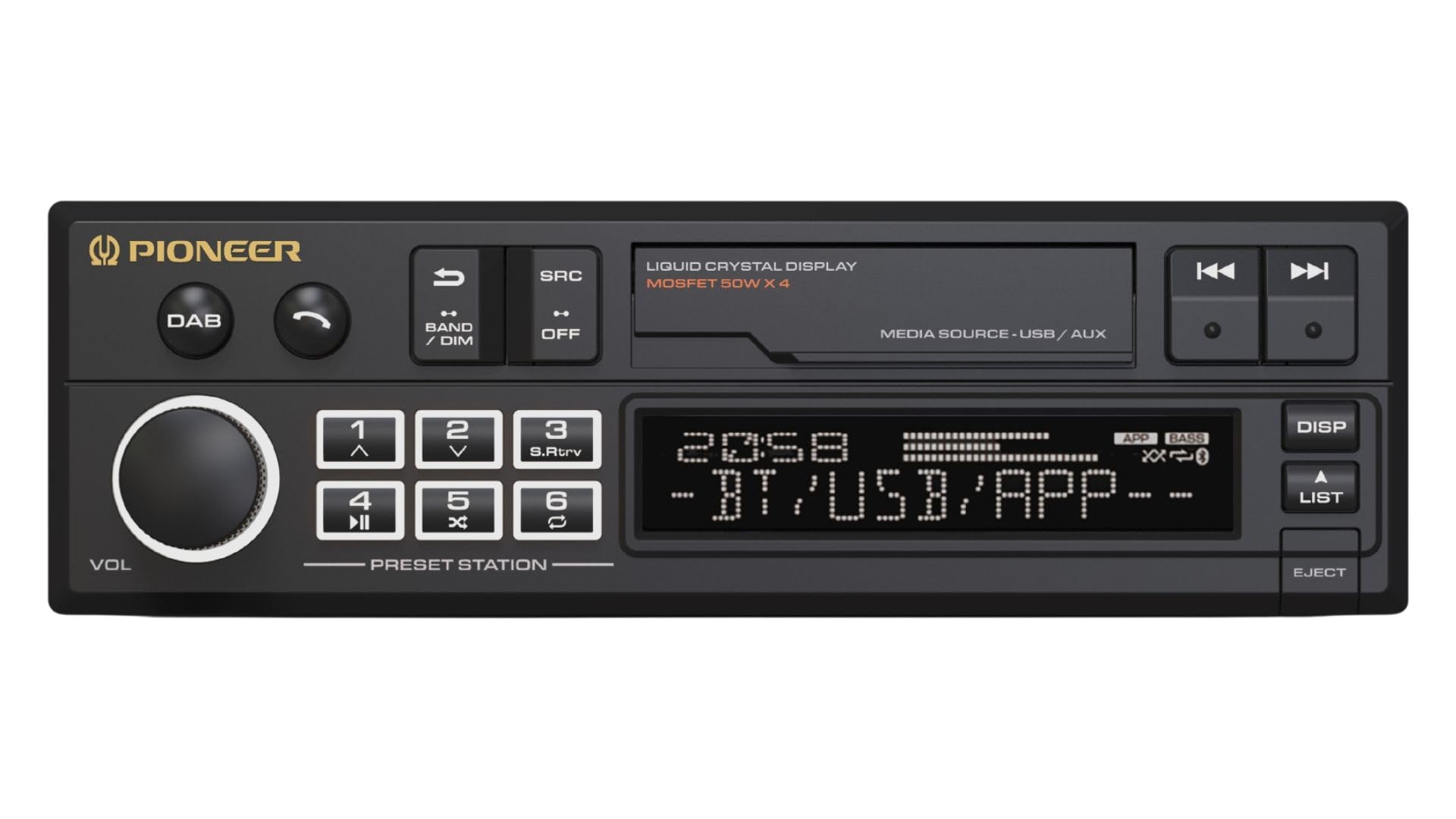 Pioneer SXT-C10PS Autoradio 1-DIN: Retro-Design mit modernster Technik, Bluetooth®, DAB+, USB, AUX, RGB-Beleuchtung, 13-Band-Equalizer, Pioneer Smart Sync App