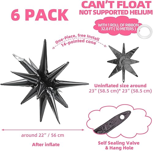Miniatura 2 de Globo 4D de una pieza con forma de cono de estrella de 14 puntos metálicos, 6 globos mágicos de fuegos artificiales de 22 pulgadas para Navidad,