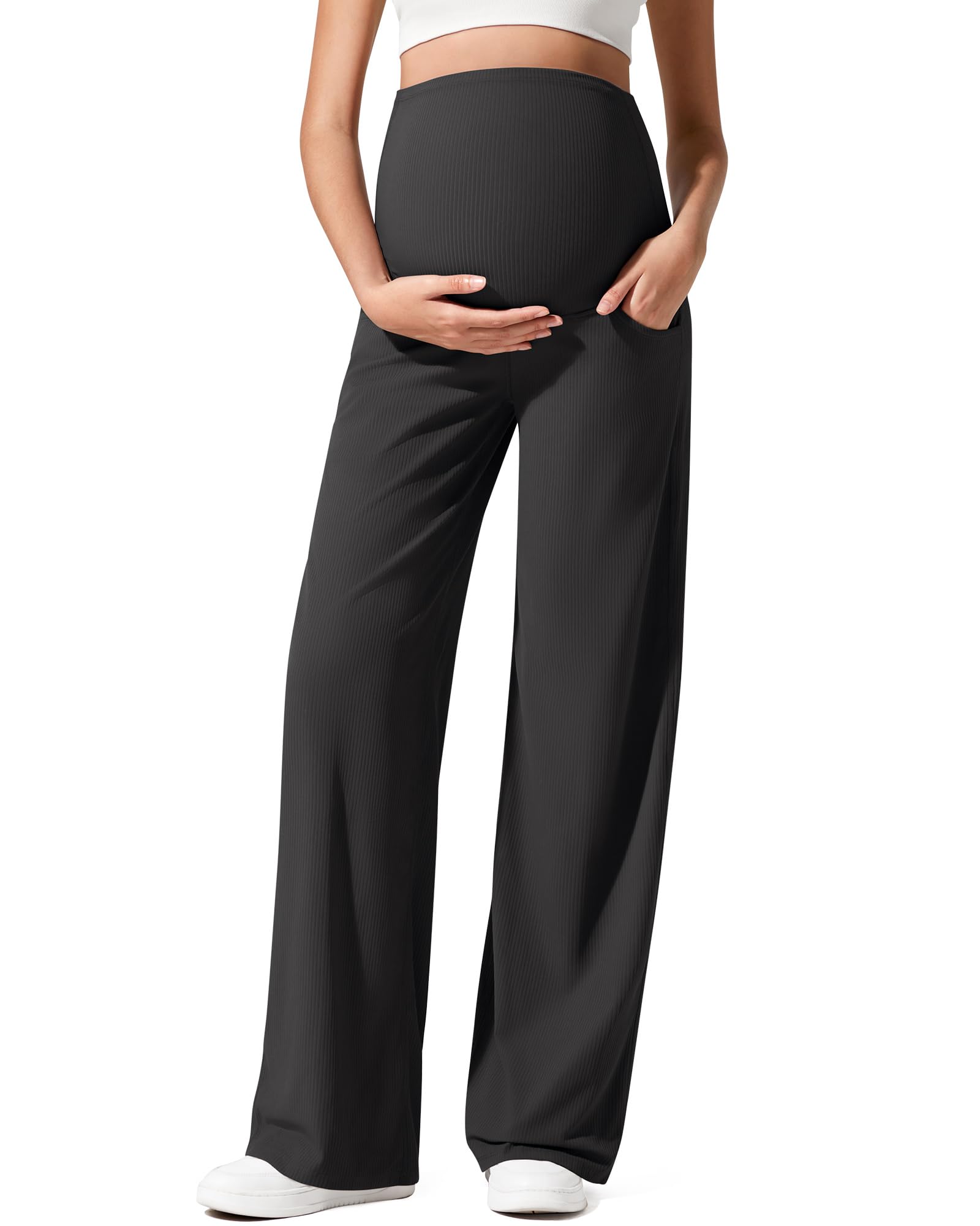 G4Free Maternity Pants Pregnancy Trousers Yoga Stretchy,Taupe,M,Regular