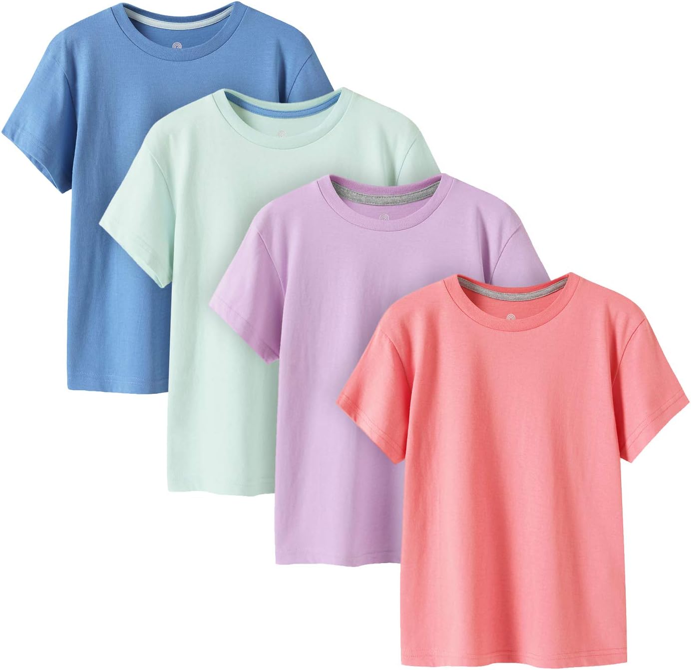 LAPASA Children's Pack of 4 Cotton T-Shirts, Unisex, Plain, 3-13 Years /  95-165 Boys, Girls, K01, Green dino, blue bear, grey + yellow, stripes :  : Fashion