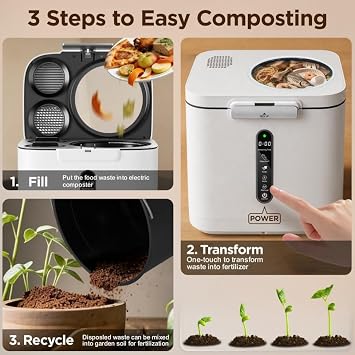 4L Electric Composter with Visable Window, Kitchen Intelligent Compost Bin