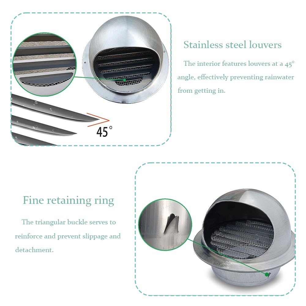 Griglia di ventilazione rotonda, Ø50 mm x 300 mm, resistente alle intemperie 304, per bocchetta dell'aria RanHood Dryer ACOutdoor (300 mm/11,8 pollici)