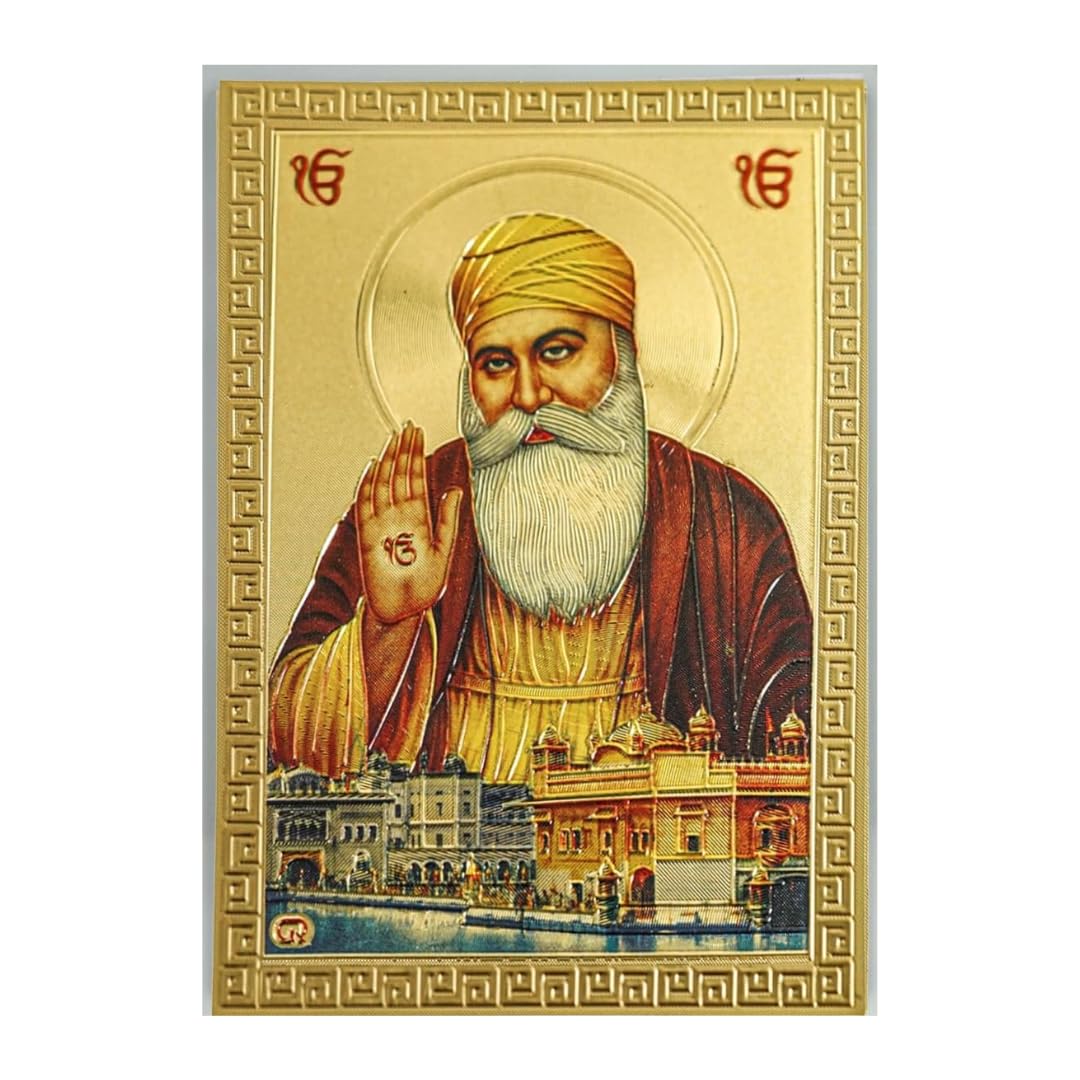 C&S Homestore Golden Guru Nanak Dev Ji Acrylic Photo Frame For Prayer Room, Car Dashboard, Desk – Sikh Guru Spiritual Gift, Small Peaceful Frame For Blessings, Wisdom & Devotion – Premium Religious Décor