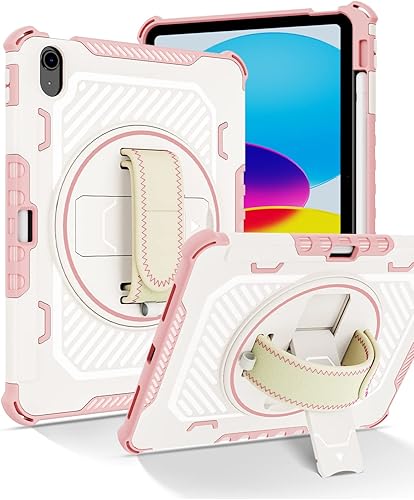 GILLKIN Funda para iPad de 10 generación 2022 funda para iPad de 10 generación 10.9 con soporte giratorio, correa de mano y soporte para lápices,