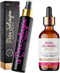 Kit 2 Rosa Selvagem: Óleo Hidratante Clareador Íntimo Corporal Manchas Axila Virilha Foliculite + Sérum Lifting Facial Antirrugas Vegano