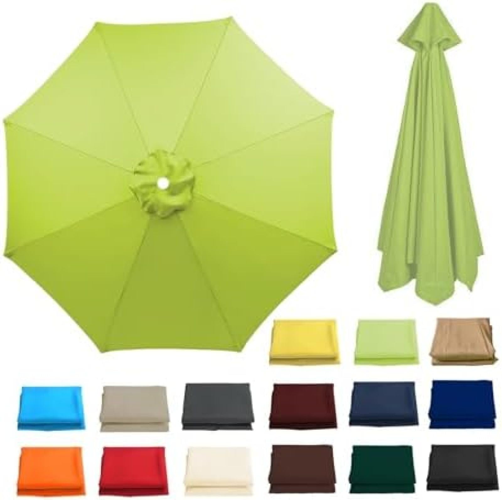 Garden Parasol Canopy Cover, 2/2.3/2.5/2.7/3/3.50M + 6-arm/8-arm Parasol, Suitable For Garden, Beach,Grass Green,11.4ft(350cm)/8 Arms