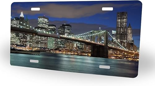 HOSNYE Placa de matrícula de Brooklyn Bridge para automóvil, cubierta de matrícula delantera de Nueva York Skyline sobre East River, placa