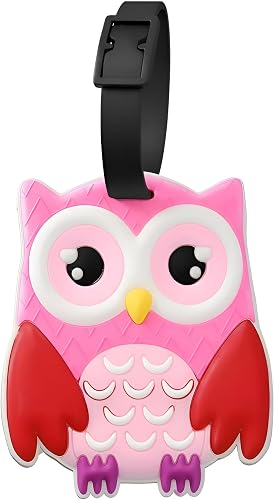 Luggage Tag Cute Funny Silicone ID Luggage Tags for Suitcases Bag Travel Accessories Perfect for Teens Adults, Owl-pink