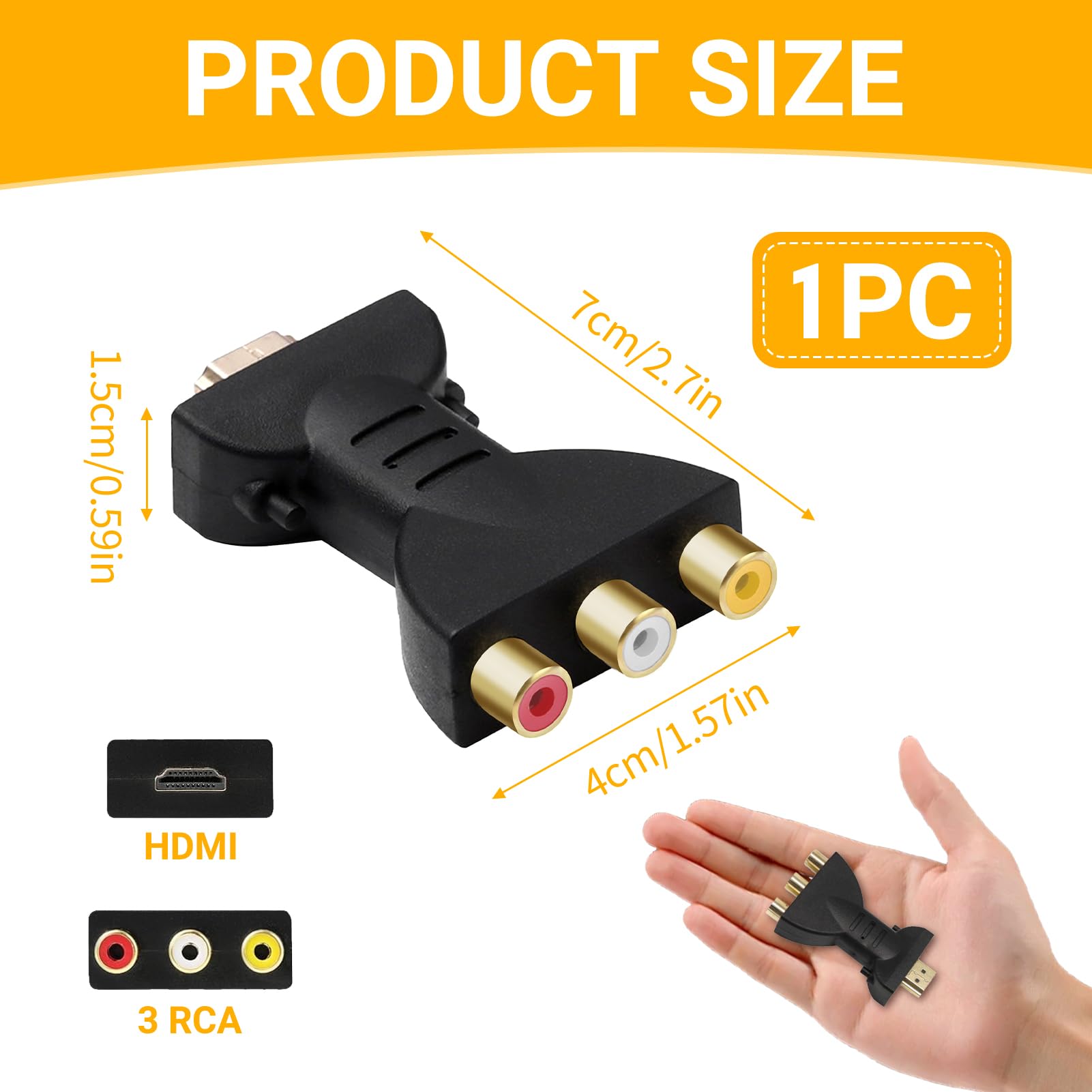 HDMI to AV RGB RCA Converter, 1080P High-Definition Audio Video Converter HDMI to 3 RGB Adapter - Image 2