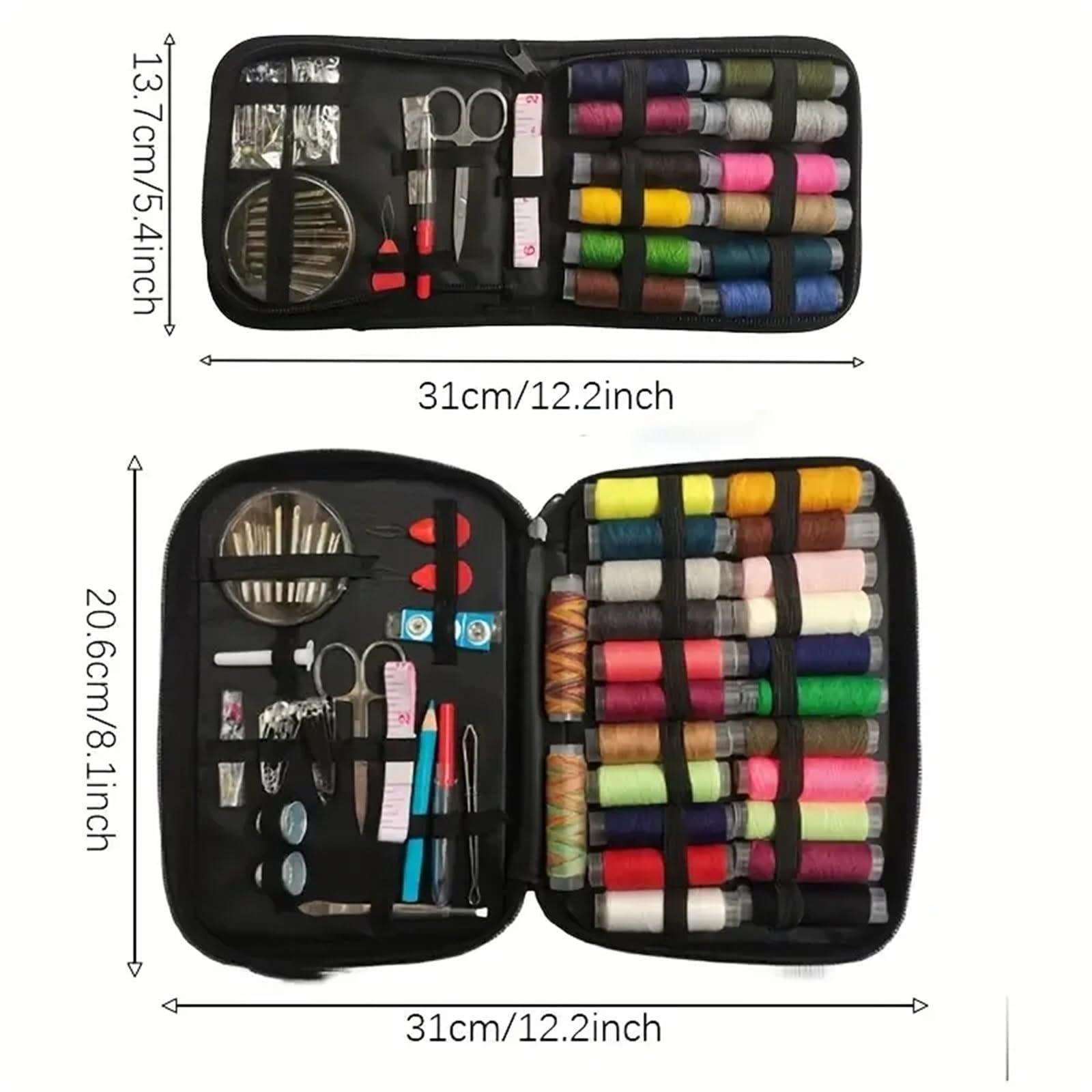 Xinglongs Kit de costura profesional grande, juego de 24 hilos de colores, 30 agujas surtidas, multiherramientas, 31 x 20,6 cm, para reparación del hogar y manualidades