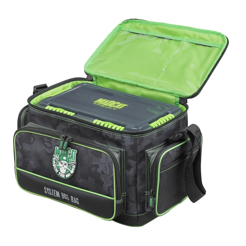 MADCAT System Box - Bolsa de pesca (18 L, 3 cajas impermeables para pesca de caballo, color negro y verde)