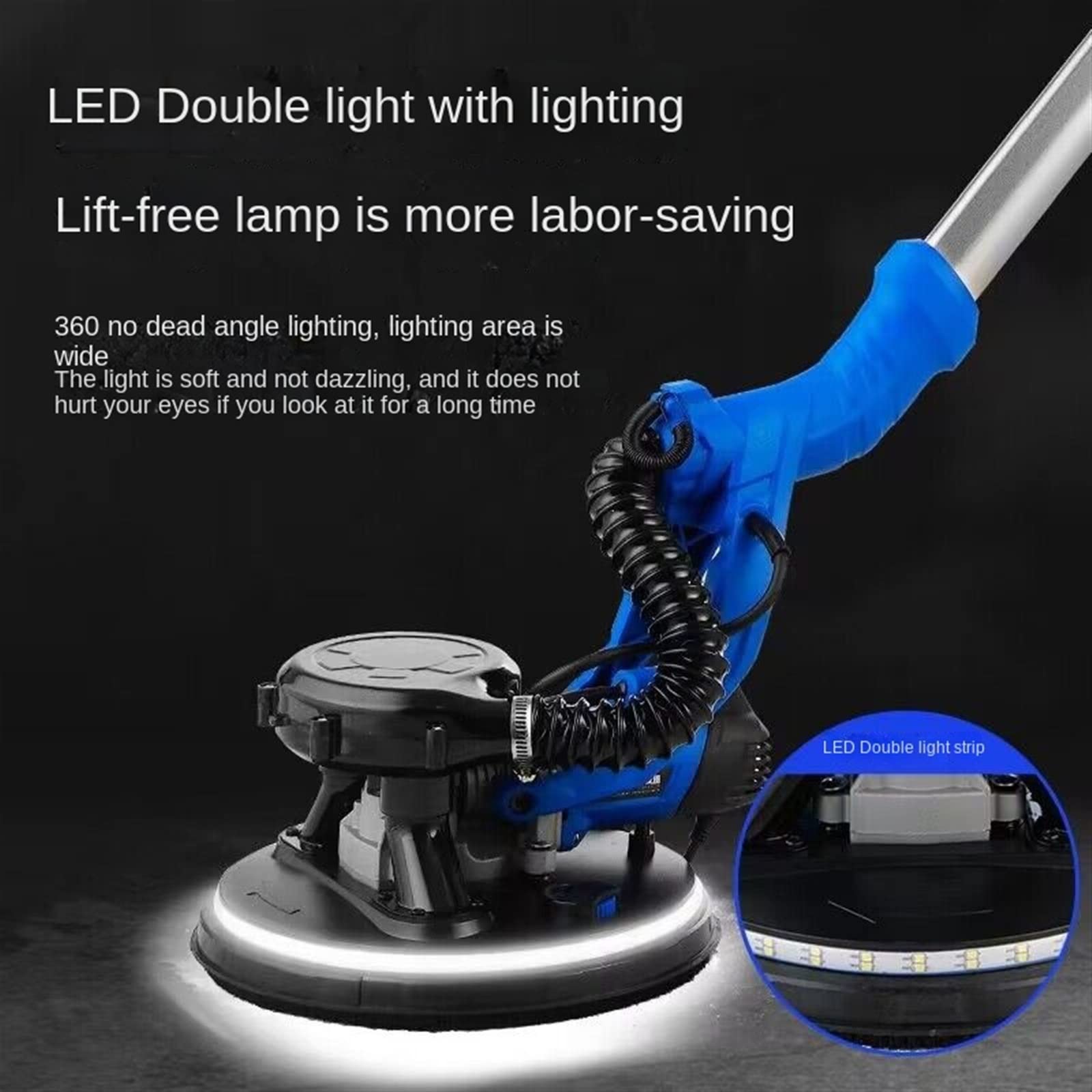 Rozadora de Pared, Lijadora de paneles yeso velocidad ajustable 1380 W, máquina pulidora masilla pared con luz Led doble