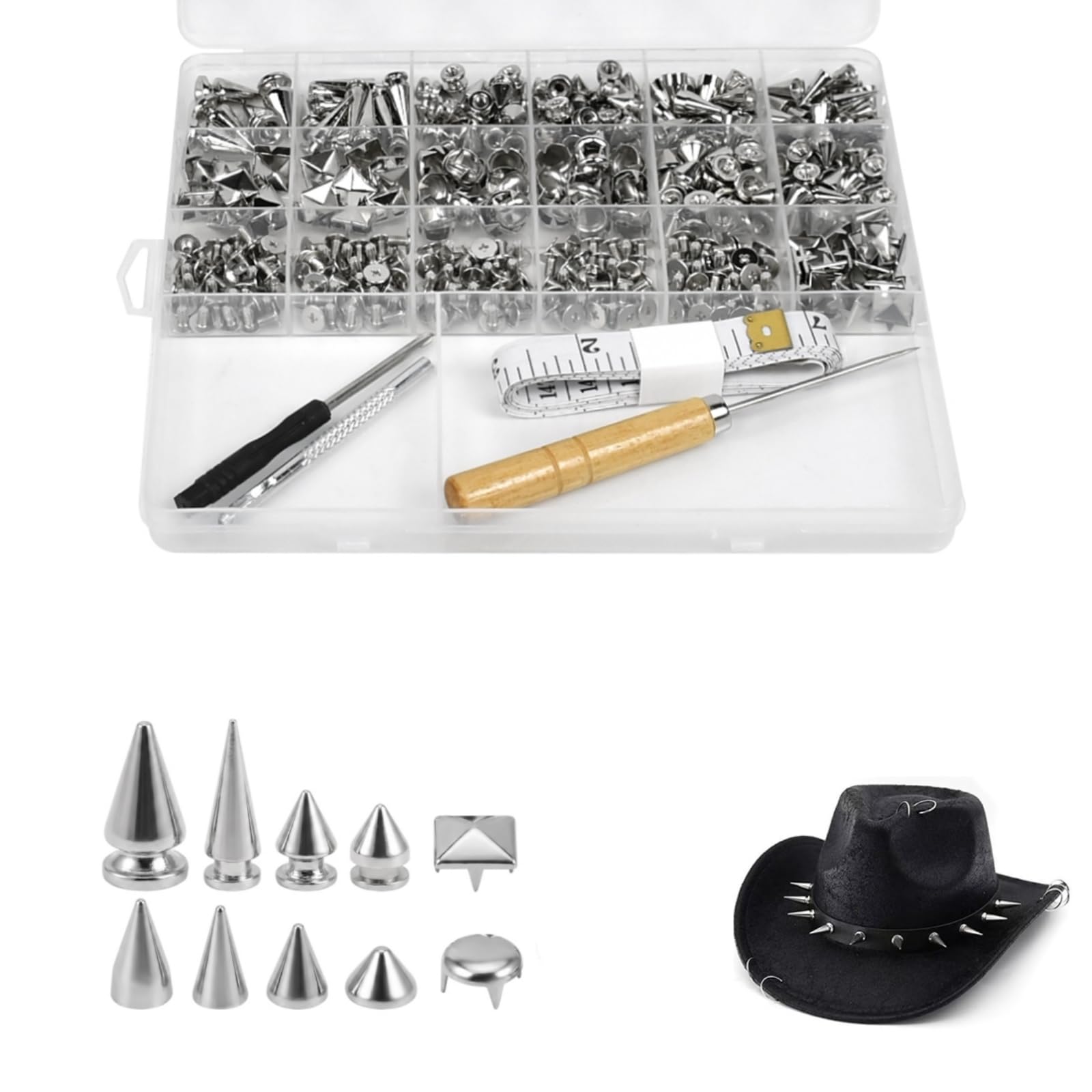 HINATDD 456 Piece Rivets Set 8 Size Punk Spikes and Studs Set for Clothing