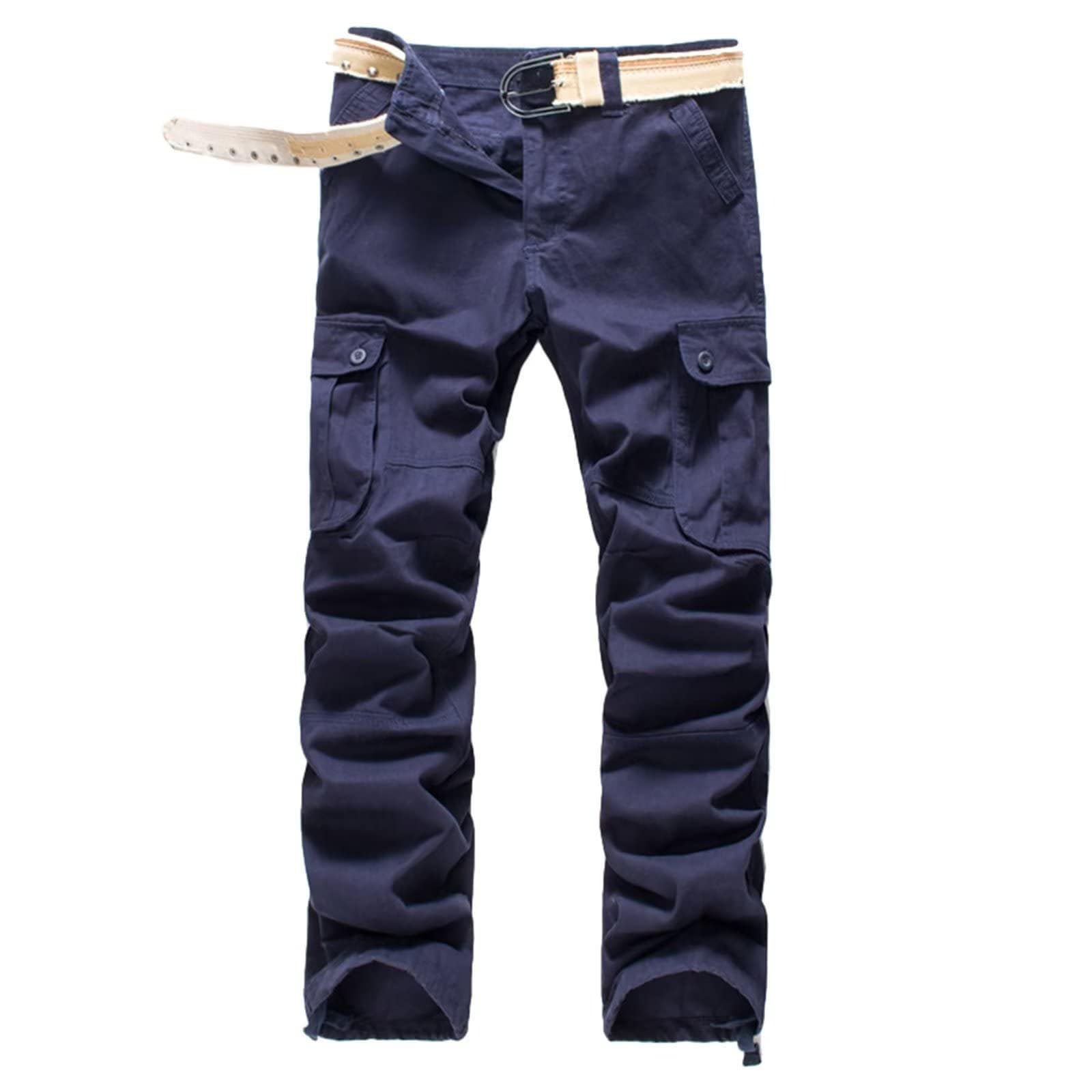 Generisch Pantalones cargo para hombre holgados: pantalones de trabajo con muchos bolsillos, pantalones rectos de pierna recta, pantalones de senderismo ligeros, transpirables, pantalones de trekking