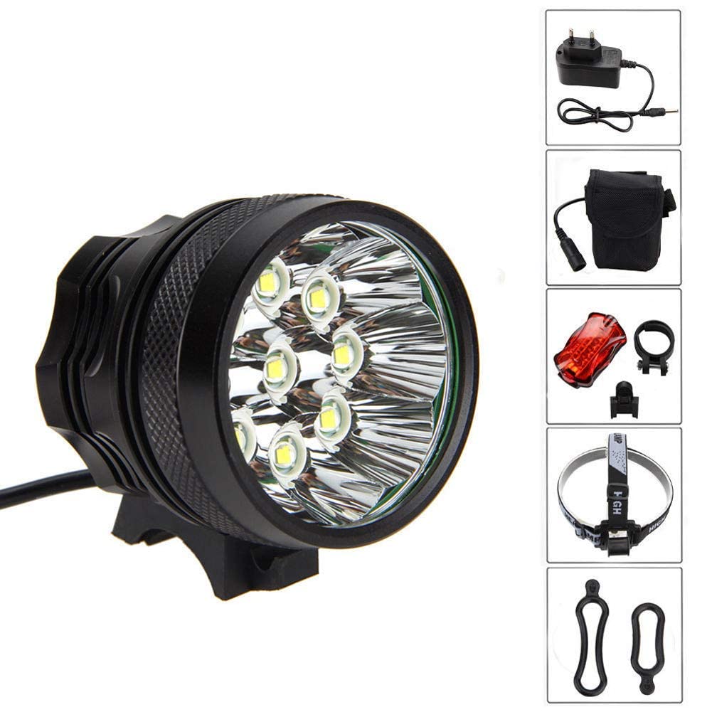 Éclairage Vélo Étanche 7200LM 9X CREE XM-L T6, Phares, Phares, Lampe Frontale, Phare Avant De Vélo, 3 Modes avec Chargeur De Batterie 6 X 18650 Black