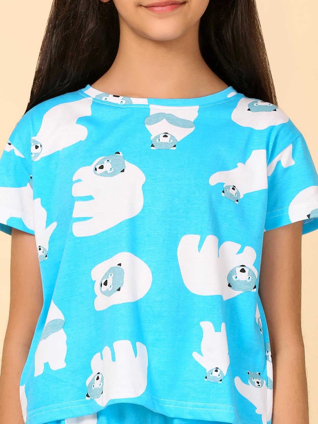 Ninos Dreams Cotton Knit Half Sleeves Polar Bear Print Night Suit -Light Blue - Image 5 thumbnail