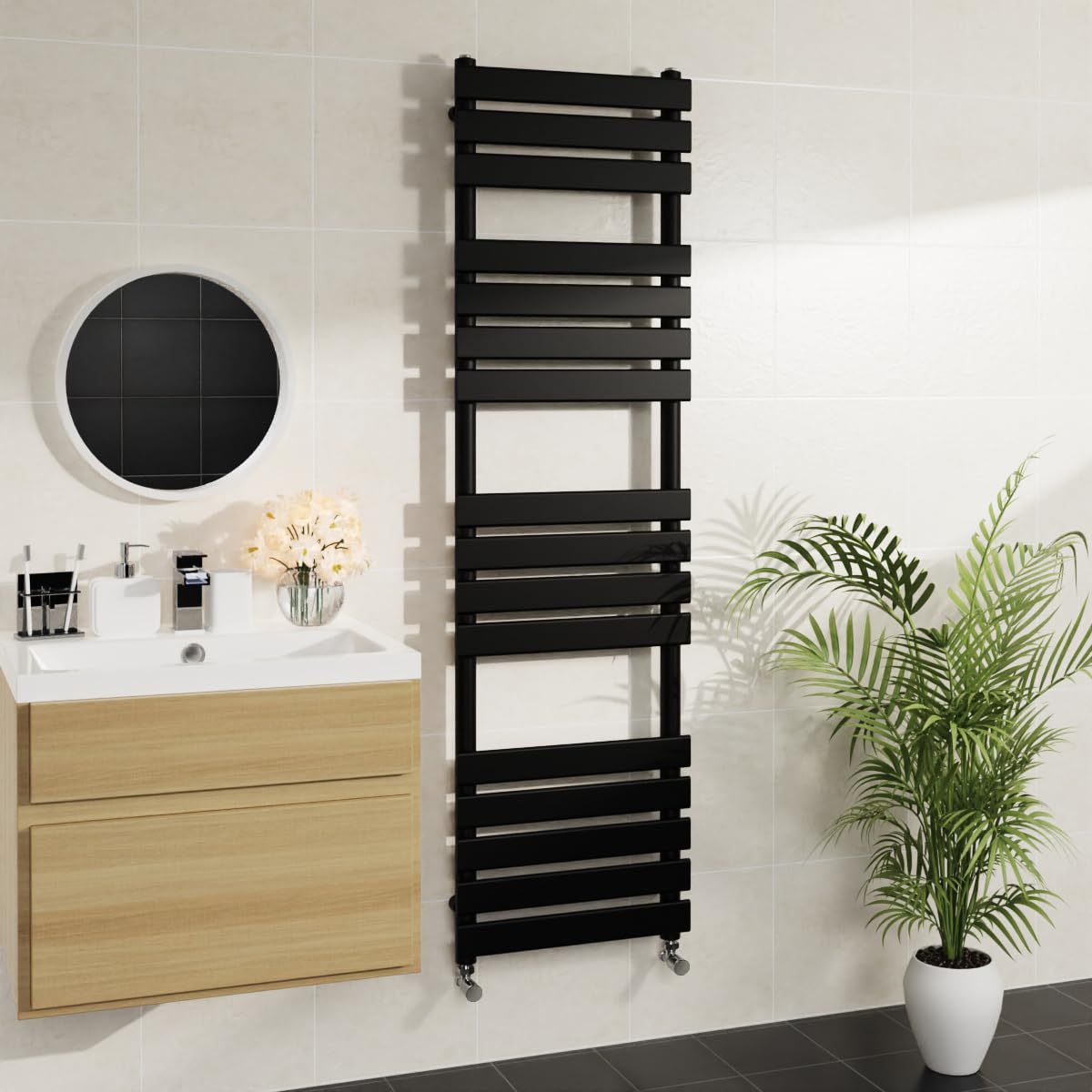 Warmehaus Minimalist Bathroom Flat Panel Heated Towel Rail Radiator Rad Black 1600x450mm - Modern Central Heating Space Saving Radiators - Perfect for Bathrooms