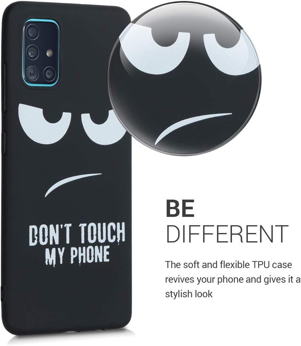 kwmobile TPU Silicone Case Compatible with Samsung Galaxy A51 - Case Soft Cover - Don't Touch My Phone White/Black